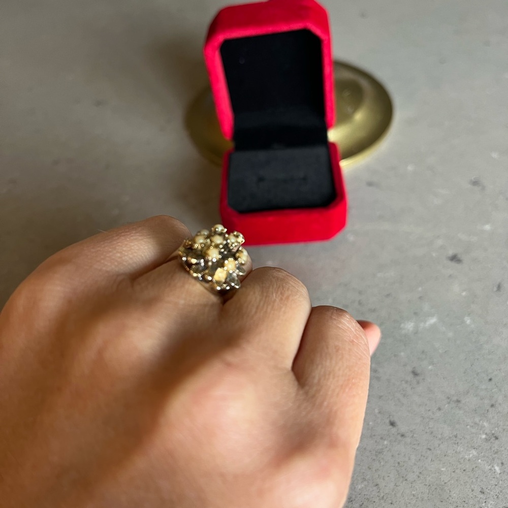 Vintage 18K Seed Pearl Cluster Ring 18K GF 60s-70s size 7 - Picture 10 of 11